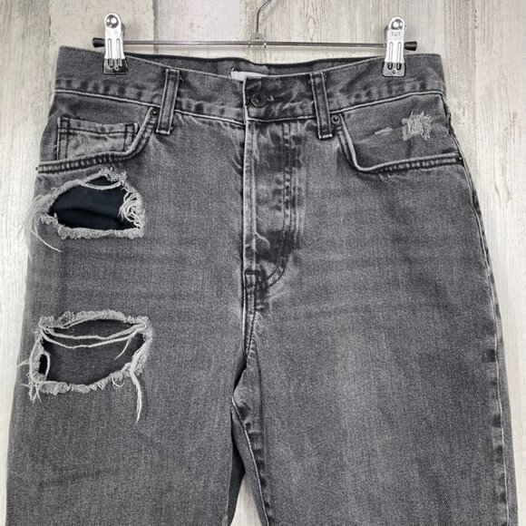 Forever 21 denim mom black 27 distressed trashed wrecked high rise grunge punk - Picture 2 of 7